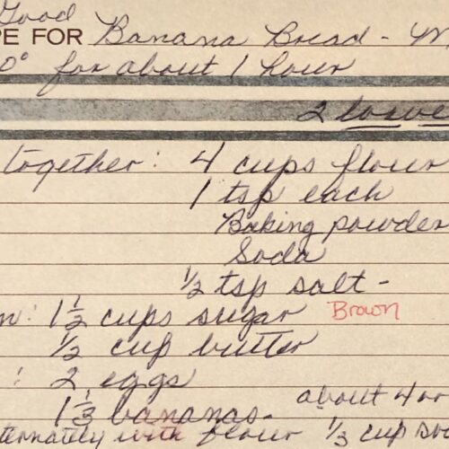 GG's handwritten banana bread recipe card