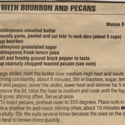 An old newspaper clipping of this yam recipe.