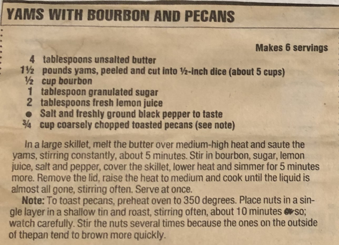 Yams with Bourbon and Pecans